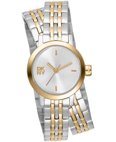 Dkny Women's Mini Quartz Two-tone Stainless Steel Double Bracelet Watch 23mm In Silver