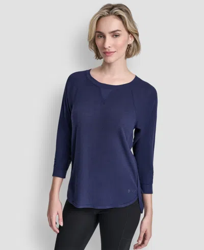 Dkny Women's Mini Slub Waffle Three Quarter Sleeve T-shirt In Blue