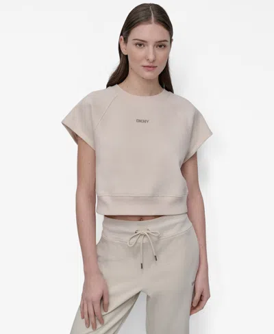 Dkny Women's Mini Stud Logo Short Sleeve Cropped Top