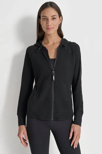 Dkny Women's Mini Waffle Full-zip Hoodie In Black