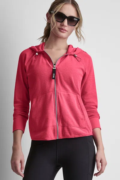 Dkny Women's Mini Waffle Full-zip Hoodie In Pink