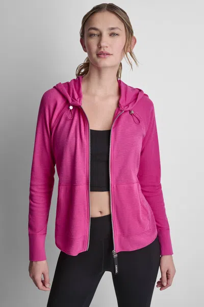 Dkny Women's Mini Waffle Full-zip Hoodie In Pink