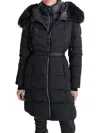 Dkny Women's Missy Faux Fur Longline Puffer Coat With Bib In Black