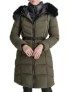 Dkny Women's Missy Faux Fur Longline Puffer Coat With Bib In Loden