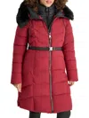 Dkny Women's Bibbed Faux-fur-trim Hooded Puffer Coat In Red