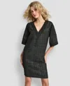 Dkny Women's Mix Media Short Sleeves Shift Dress In Black