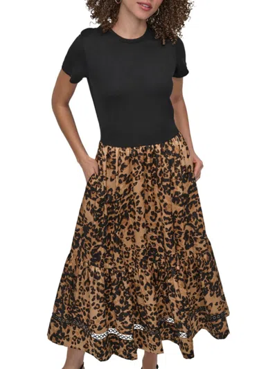 Dkny Women's Mixed Media Fit-&-flare Midi-dress