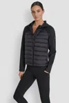 Dkny Women's Mixed Media Hooded Hi Low Jacket In Black