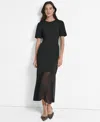 Dkny Mixed Media Maxi Dress In Black
