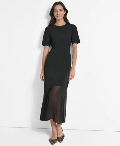Dkny Women's Mixed-media Mesh-skirt Maxi Dress In Black