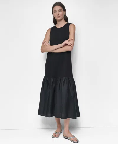 Dkny Women's Mixed-media Midi Dress In Blk,black