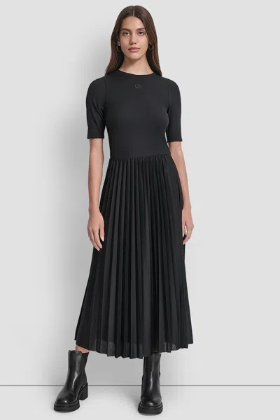 Dkny Women's Mixed Media Midi Tank Dress In Black