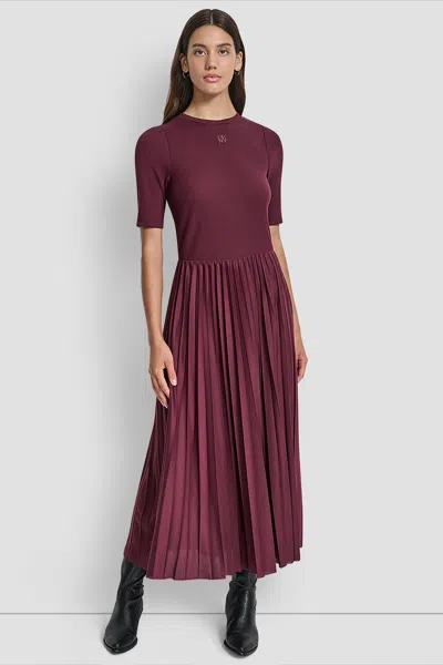 Dkny Women's Mixed Media Midi Tank Dress In Burgundy