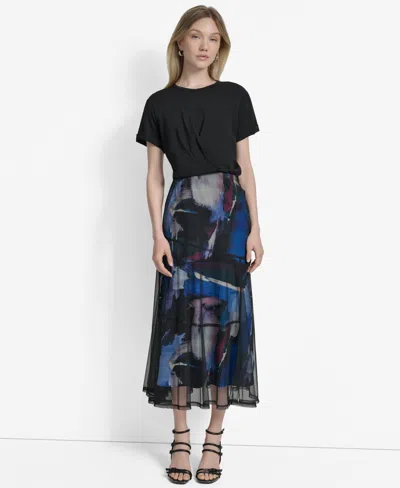 Dkny Women's Mixed-media Printed-skirt Dress