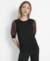 Dkny Women's Mixed-media Printed-sleeve Top In Black