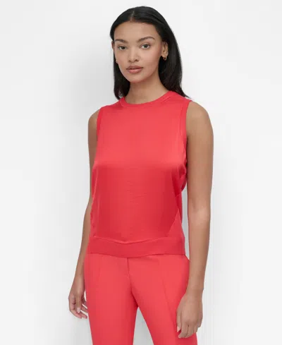 Dkny Women's Mixed-media Ribbed Sweater Vest In Watermelon Crush