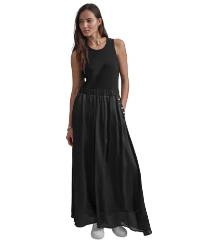 Dkny Women's Mixed-media Sleeveless Maxi Dress In Black