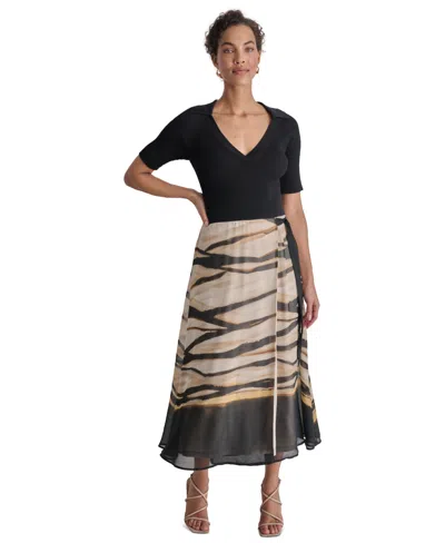 mixed media fit and flare dress Mixed Media Fit and Flare Sweater Dress main image 0