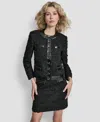 Dkny Women's Mixed Media Tweed And Crackle Crewneck Jacket In Black