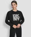 Dkny Women's Mixed Metal Stack Glitter Crewneck Top In Black