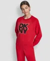 Dkny Women's Mixed Metal Stack Glitter Crewneck Top In Red
