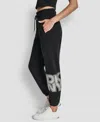 Dkny Women's Mixed Metal Stacked Glitter Logo Jogger In Black