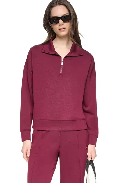 Dkny Women's Mock Neck Half Zip Pullover In Burgundy