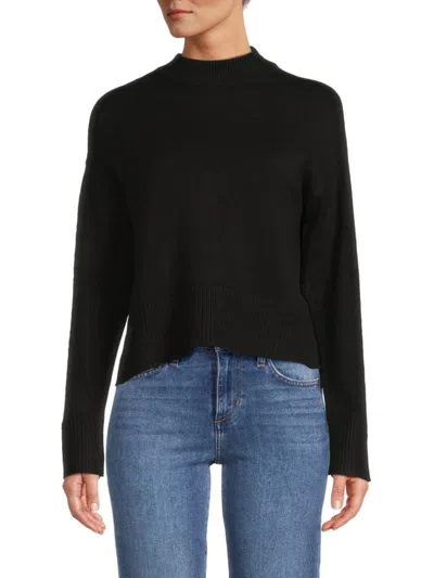 Dkny Women's Mock Neck High-low Sweater In Black