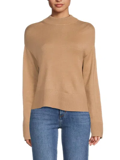 Dkny Women's Mock Neck High-low Sweater In Truffle