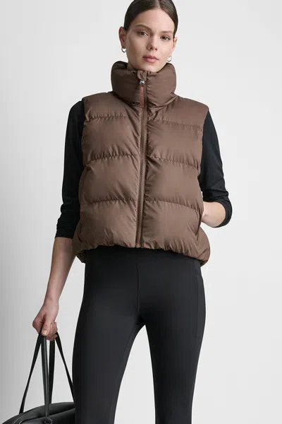 Dkny Women's Mock Neck Puffer Jacket Vest In Brown