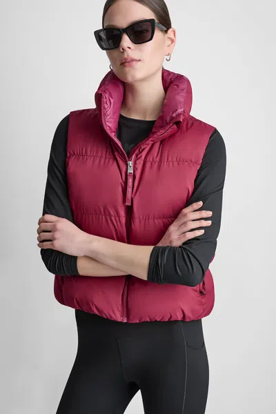 Dkny Women's Mock Neck Puffer Jacket Vest In Red