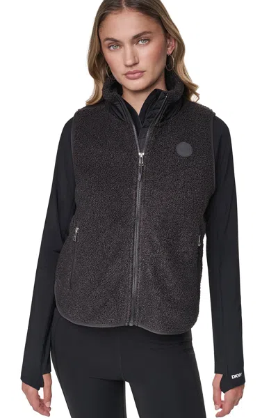 Dkny Women's Mock Neck Sherpa Vest In Black