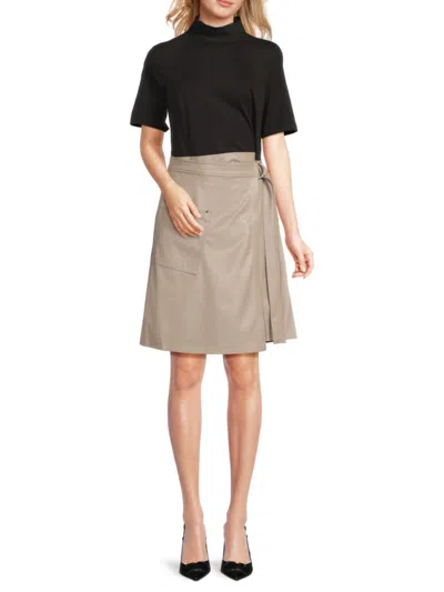 Dkny Women's Mock Turtleneck Mixed-media Midi-dress In Black