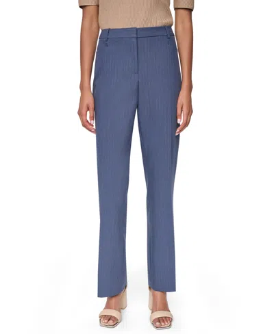 Dkny Women's Modern F Pinstripe Straight-leg Trousers In Blue