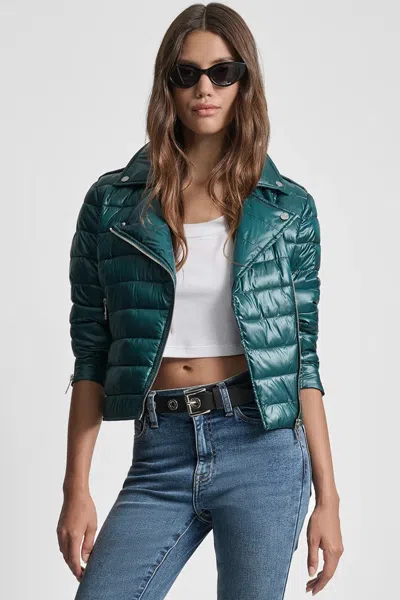 Dkny Women's Moto-style Puffer Jacket In Green