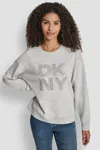 Dkny Women's New York Stacked Mixed Rhinestone Logo Sweatshirt In Gray