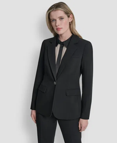 Dkny Women's Newspaper-print One-button Blazer In Black