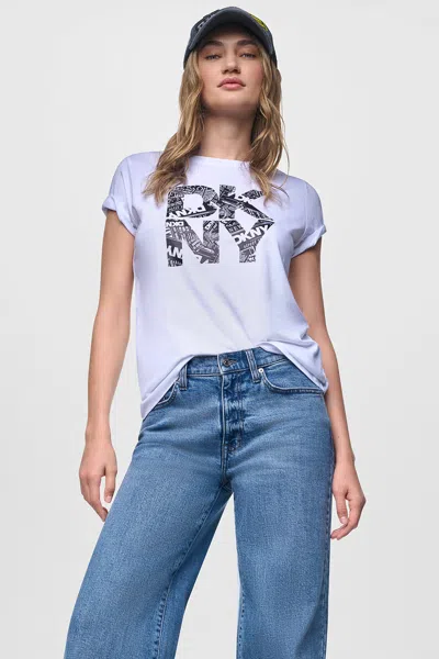 Dkny Women's Newsprint Stacked Logo T-shirt In White