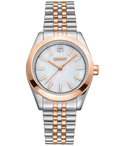 Dkny Women's Nolita Midi White Mop Dial Red Gold-two-tone Stainless Steel Bracelet Watch 32mm