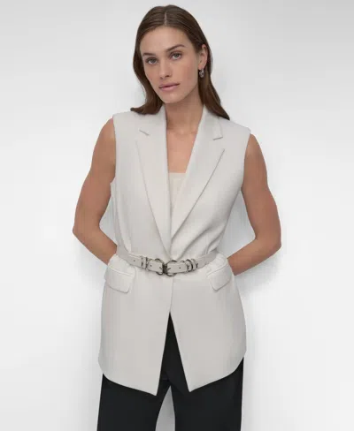 Dkny Women's Notch-collar Belted Extended Vest In Ivory