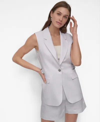 Dkny Women's Notch-collar Belted Sleeveless Vest Jacket In Ivory