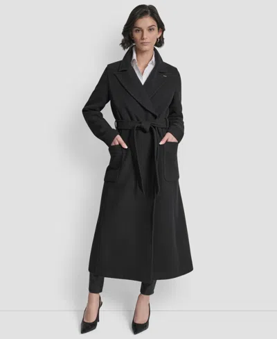 Dkny Women's Notch Collar Belted Wrap Coat In Black