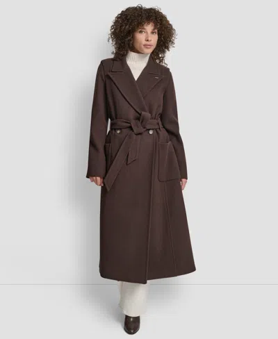Dkny Women's Notch Collar Belted Wrap Coat In Brown