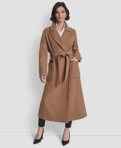 Dkny Women's Notch Collar Belted Wrap Coat In Brown