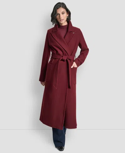 Dkny Women's Notch Collar Belted Wrap Coat In Burgundy