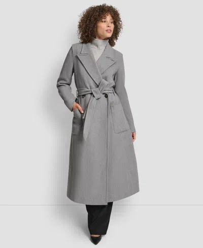 Dkny Women's Notch Collar Belted Wrap Coat In Gray