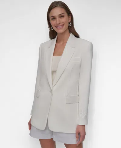 Dkny Women's Notch-collar One-button Logo-patch Blazer In Ivory