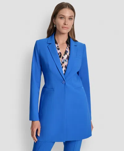 Dkny Women's Notch-collar One-button Long Jacket In Blue