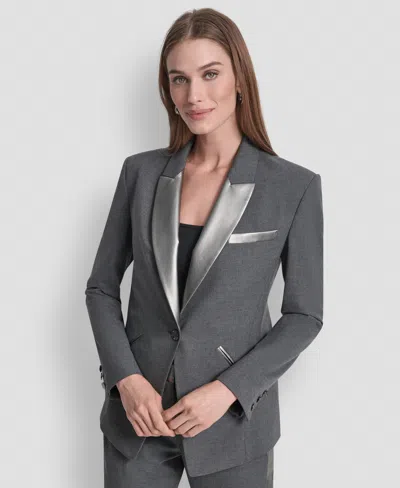 Dkny Women's Notch Collar One-button Tuxedo Jacket In Gray