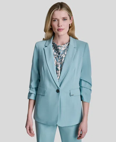 Dkny Women's Notch Collar Ruched-sleeve Blazer In Blue